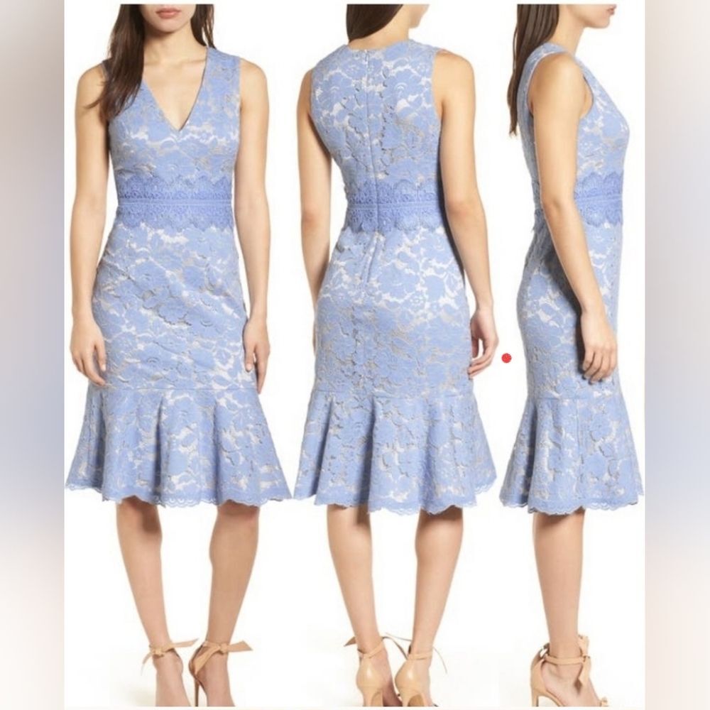 Vince Camuto ice blue lace overlay sheath dress size 0